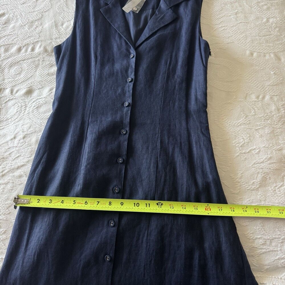 Magaschoni Small Blue Sleeveless Button-Front Linen Maxi Dress Minimalist Costal - Picture 14 of 14
